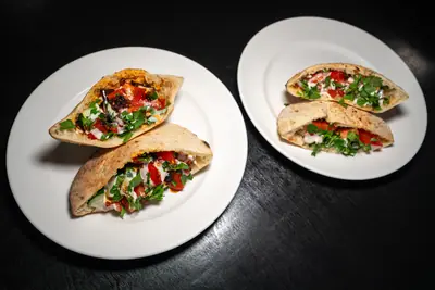 Grilled Eggplant Pita with Roasted Red Pepper Hummus
