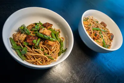 Spicy Noodle Stir-Fry with Salt & Pepper Tofu