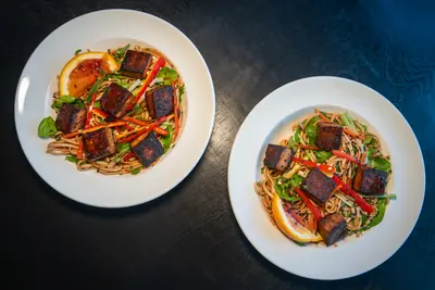 Udon Noodles with Fried Tofu and Orange Nam Jim