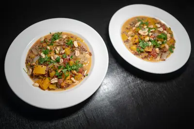 Vegan Butternut Squash Chili with Quinoa and Peanuts